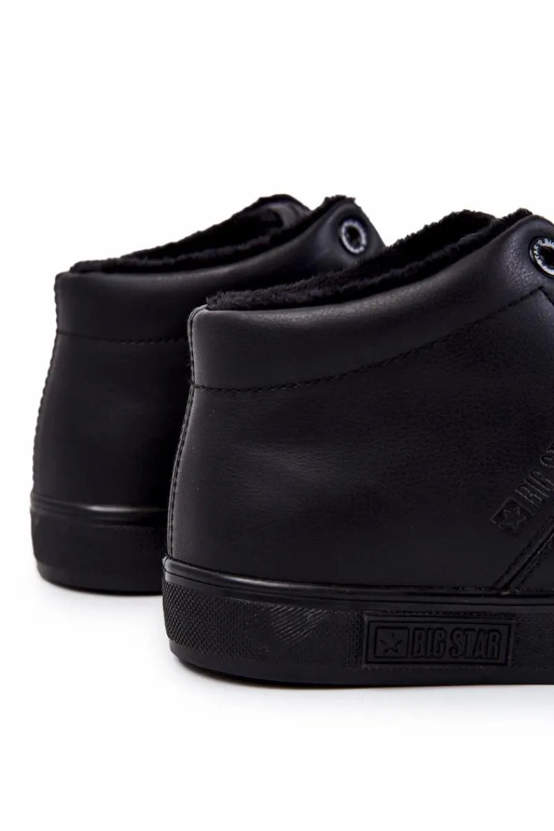 Trampki Męskie Big Star|Trampki Wysokie>Big Star Shoes Męskie Klasyczne Skórzane Trampki Big Star KK174348 Czarne Czarny