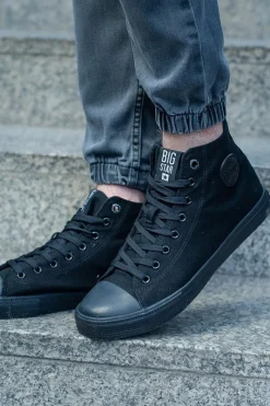 New Męskie Klasyczne Wysokie Trampki BIG STAR FF174550 Czarne Męskie Trampki Męskie Big Star|Trampki Wysokie