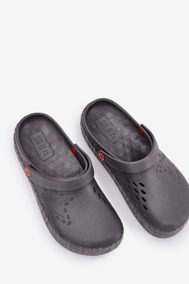 New Męskie Lekkie Klapki Chodaki Big Star II175007 Szare Męskie Klapki Męskie Klasyczne