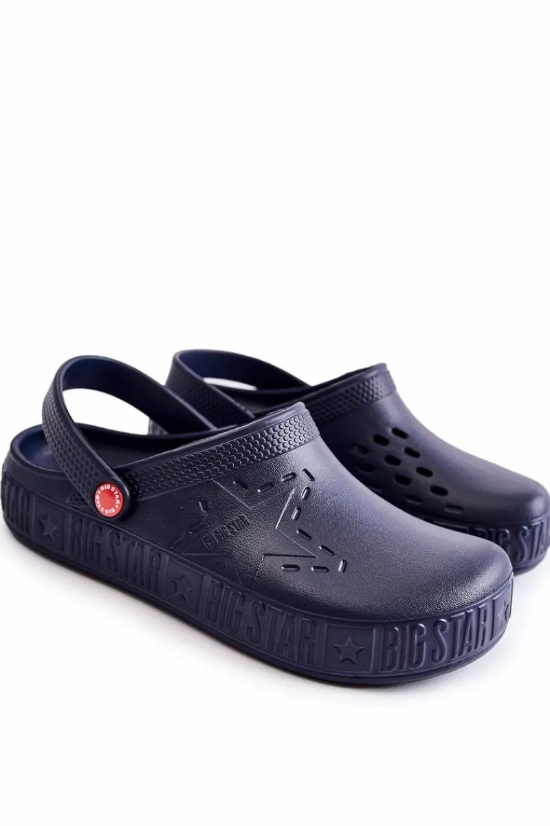 Klapki Męskie Klasyczne>Big Star Shoes Męskie Lekkie Klapki Chodaki Big Star II175002 Granatowe Niebieski
