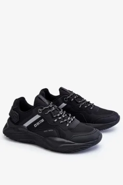 Outlet Męskie Lekkie Sneakersy Memory Foam System Big Star LL174150 Czarne Męskie Obuwie Sportowe Męskie