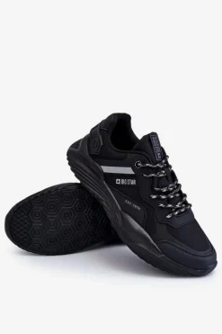 Outlet Męskie Lekkie Sneakersy Memory Foam System Big Star LL174150 Czarne Męskie Obuwie Sportowe Męskie