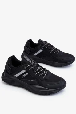 Outlet Męskie Lekkie Sneakersy Memory Foam System Big Star LL174150 Czarne Męskie Obuwie Sportowe Męskie