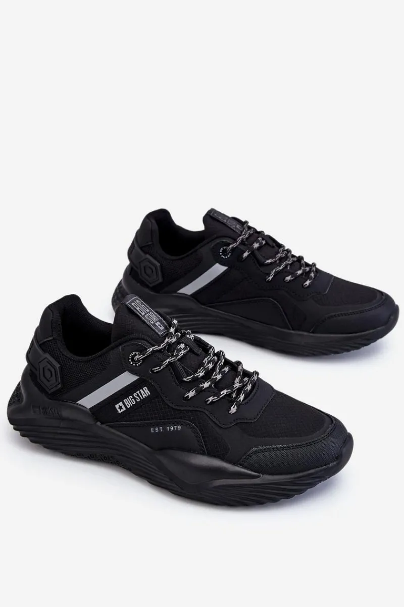 Outlet Męskie Lekkie Sneakersy Memory Foam System Big Star LL174150 Czarne Męskie Obuwie Sportowe Męskie