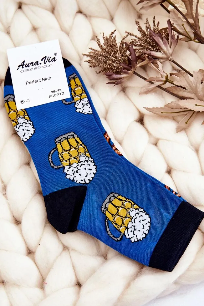 Best Męskie Śmieszne Skarpetki Nie Do Pary Piwa I Precle Niebieskie Skarpetki|Skarpetki