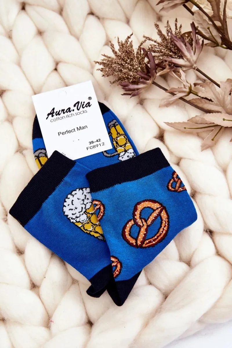 Best Męskie Śmieszne Skarpetki Nie Do Pary Piwa I Precle Niebieskie Skarpetki|Skarpetki