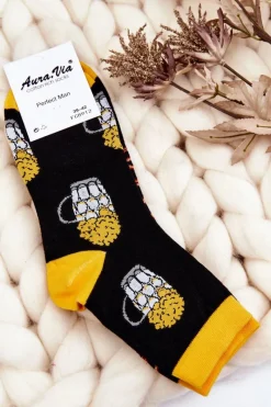 Skarpetki|Skarpetki>Aura.via Męskie Śmieszne Skarpetki Nie Do Pary Piwa I Precle Czarne