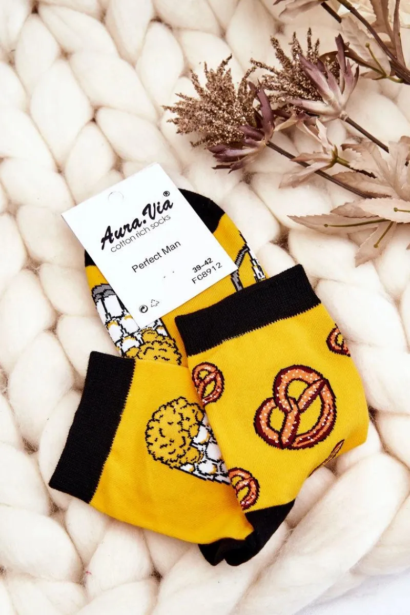 Online Aura.via Męskie Śmieszne Skarpetki Nie Do Pary Piwa I Precle Żółte