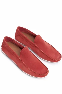 Sale Męskie Mokasyny Czerwone Nubuk FF1N3055 Męskie Mokasyny Wsuwane