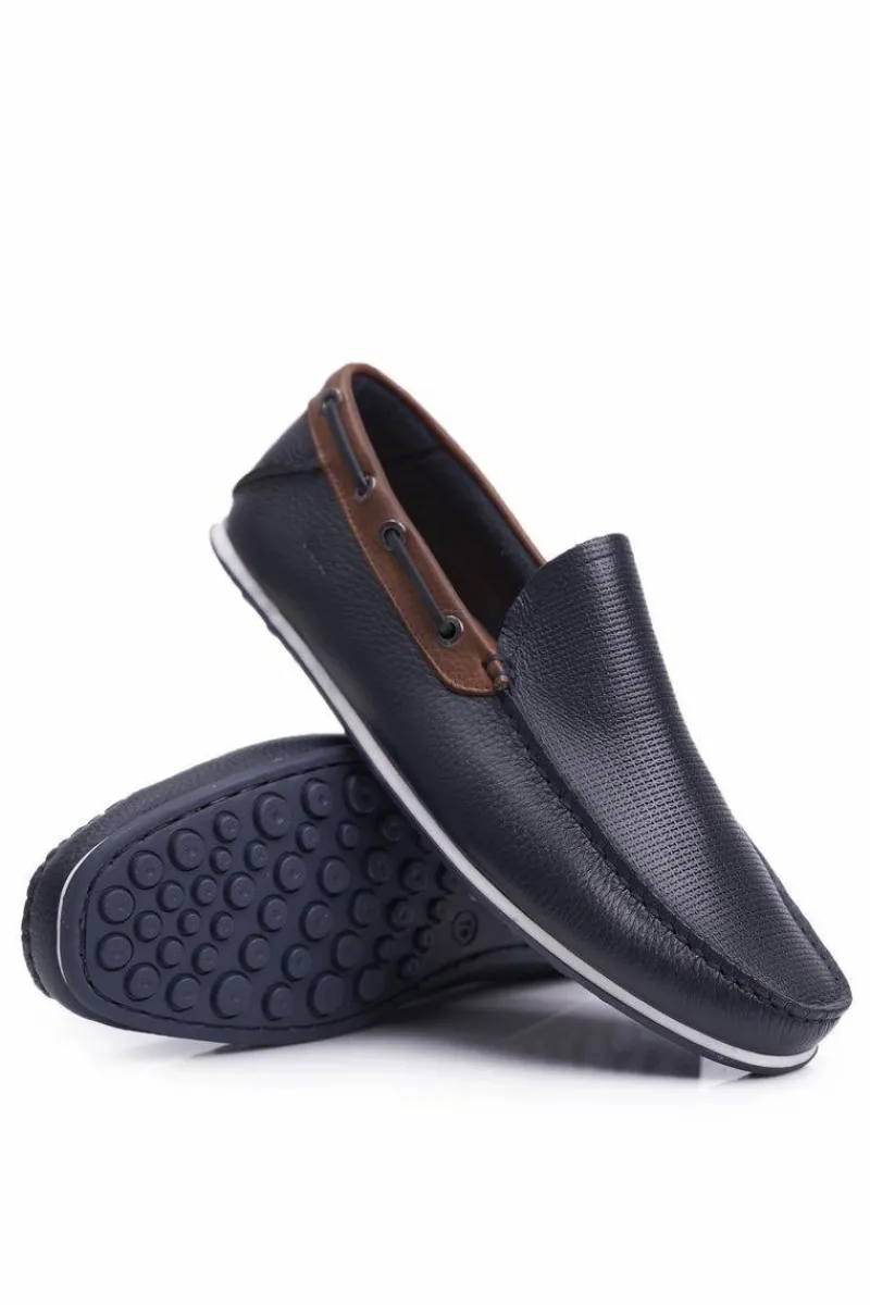 Mokasyny Wsuwane>GOE Męskie Mokasyny Granatowe Skóra FF1N3051