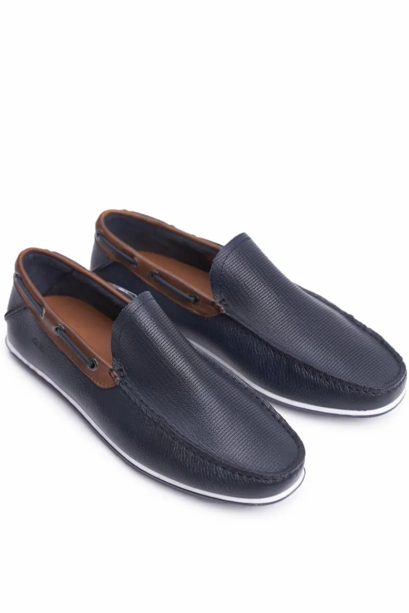 Mokasyny Wsuwane>GOE Męskie Mokasyny Granatowe Skóra FF1N3051