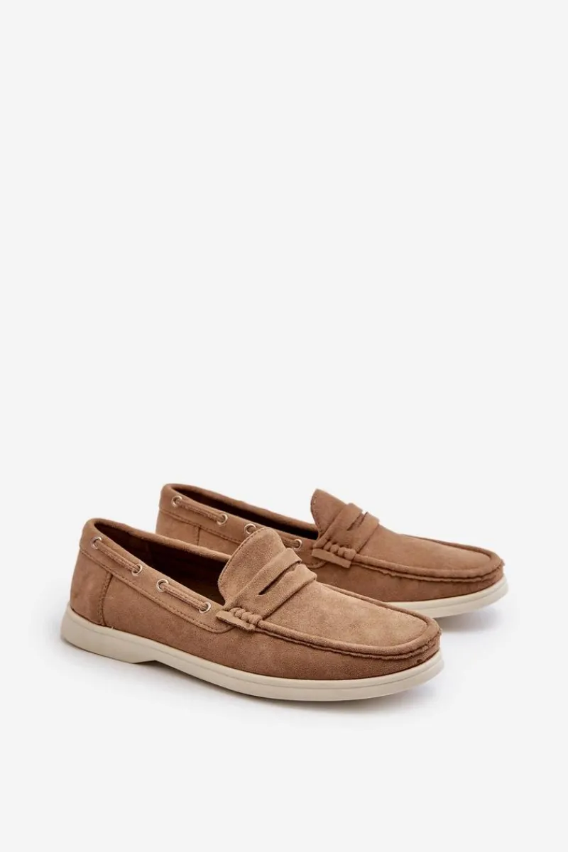 New Męskie Mokasyny Z Eko Zamszu Beżowe Rivanell Męskie Mokasyny Wsuwane