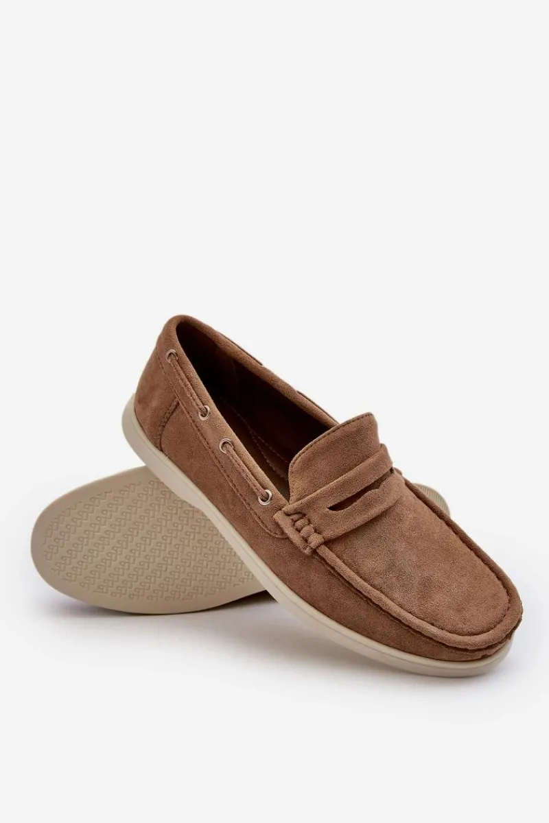New Męskie Mokasyny Z Eko Zamszu Beżowe Rivanell Męskie Mokasyny Wsuwane