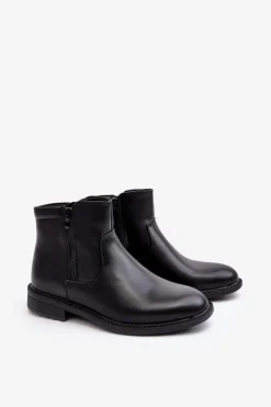 Botki Męskie>Boto Męskie Niskie Botki Na Suwak Czarne Brosta