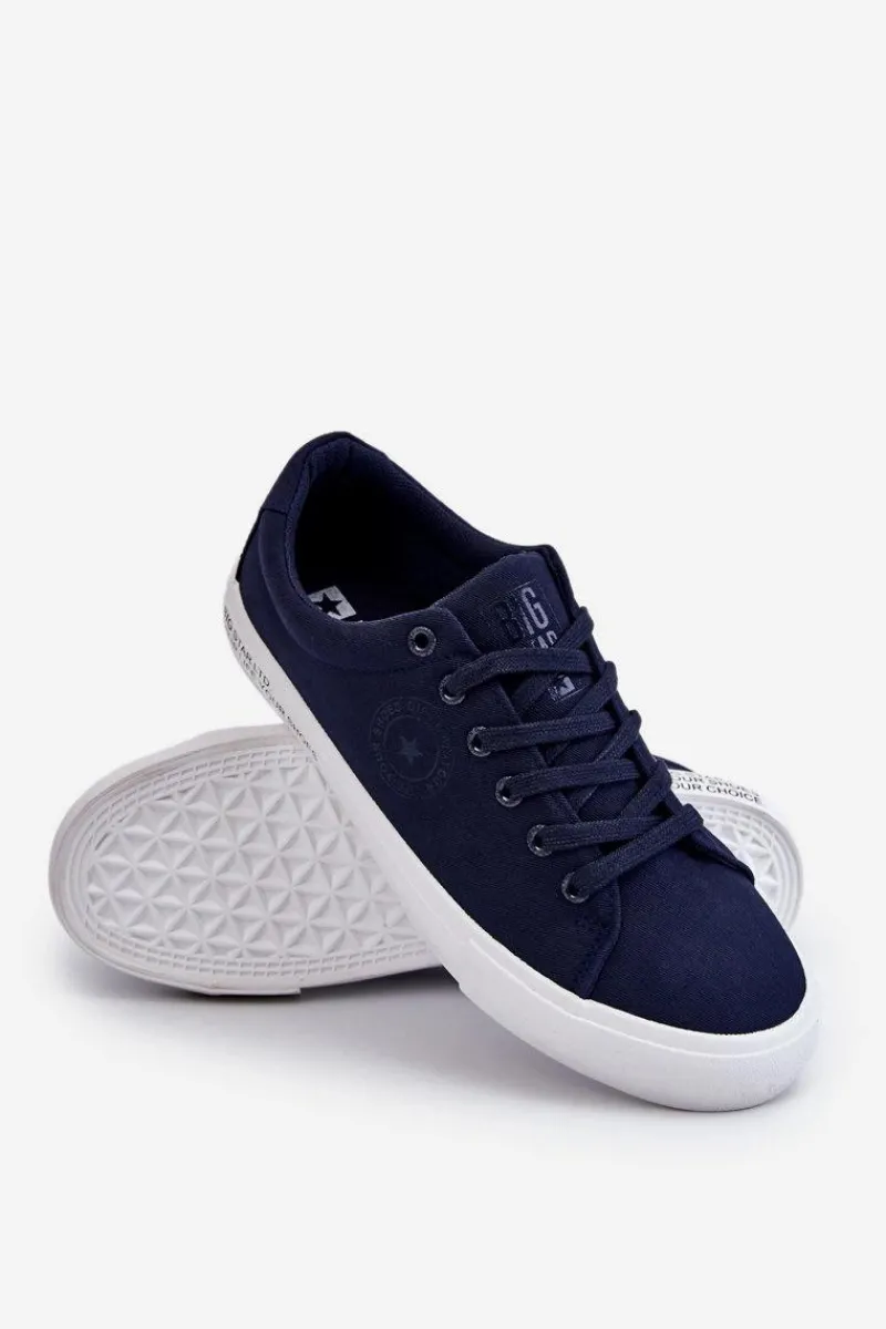 Outlet Big Star Shoes Męskie Niskie Materiałowe Trampki Big Star LL174076 Granatowe