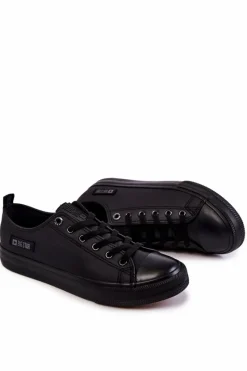 Outlet Big Star Shoes Męskie Niskie Skórzane Trampki Big Star KK174009 Czarne Czarny