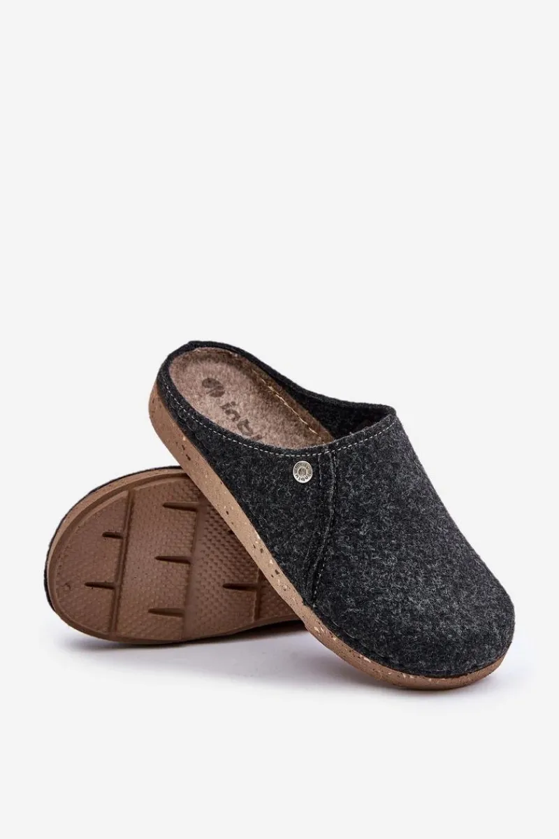 Outlet INBLU Męskie Obuwie Domowe Kapcie Klapki MT000011 Grafitowe Szary