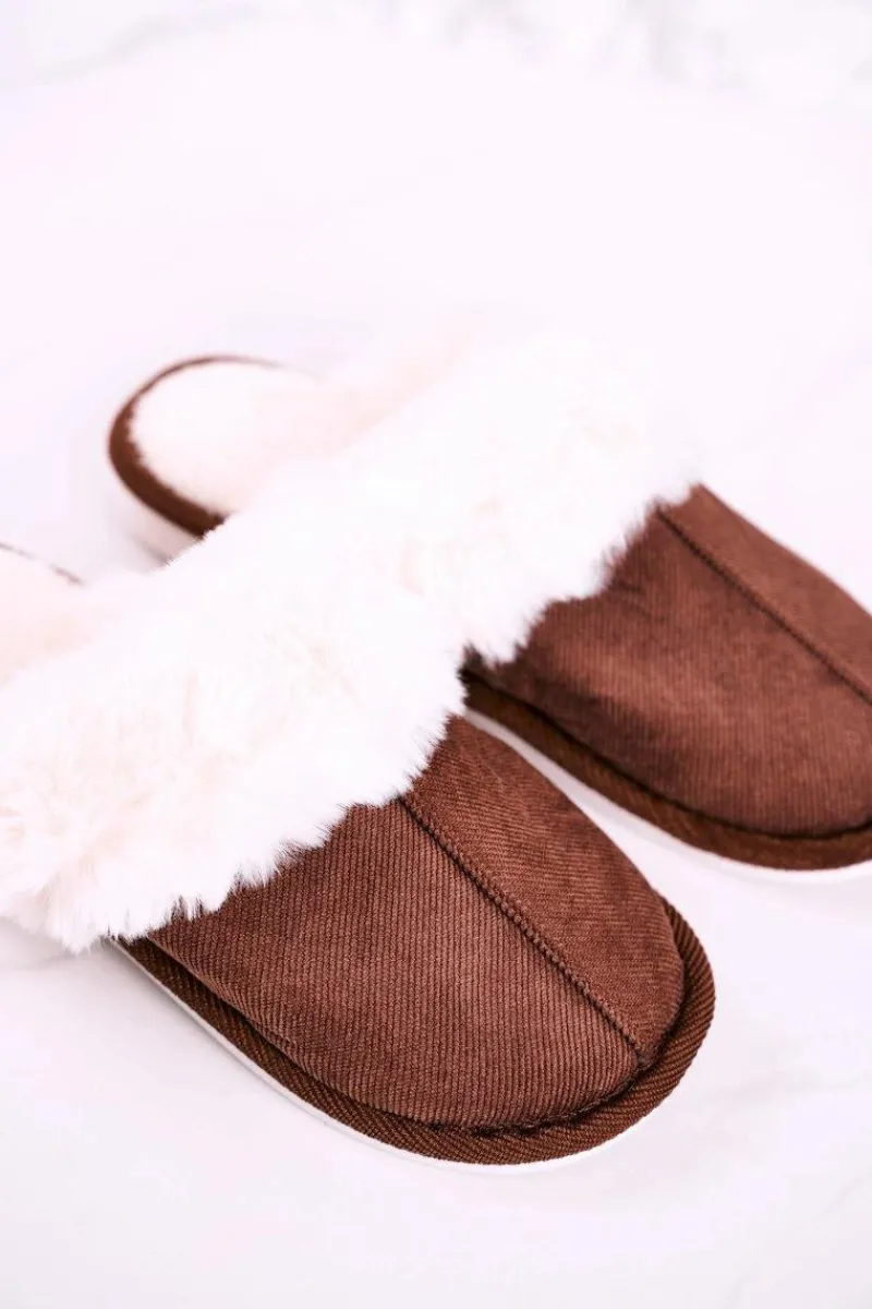 Outlet Męskie Papcie Klapki z Futerkiem Brązowe Homely Damskie Papcie Męskie|Klapki Z Futerkiem