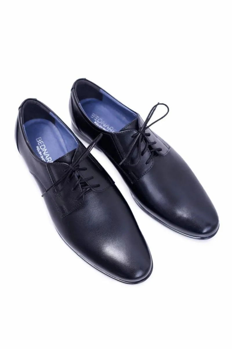 Outlet Męskie Półbuty Bednarek Eleganckie Skórzane Wizytowe Czarne Franko Męskie Bednarek Polish Shoes|Półbuty Eleganckie