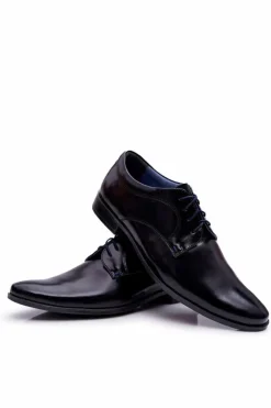 Clearance Boto Męskie Półbuty Bednarek Eleganckie Skórzane Lakierowane Czarne Gaspare