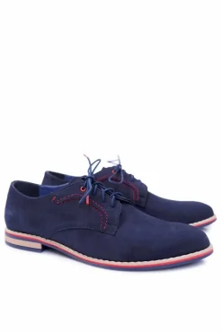 Sale Boto Męskie Półbuty Bednarek Eleganckie Skórzane Nubuk Granatowe Pietro