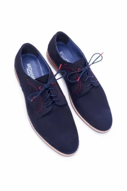 Sale Boto Męskie Półbuty Bednarek Eleganckie Skórzane Nubuk Granatowe Pietro