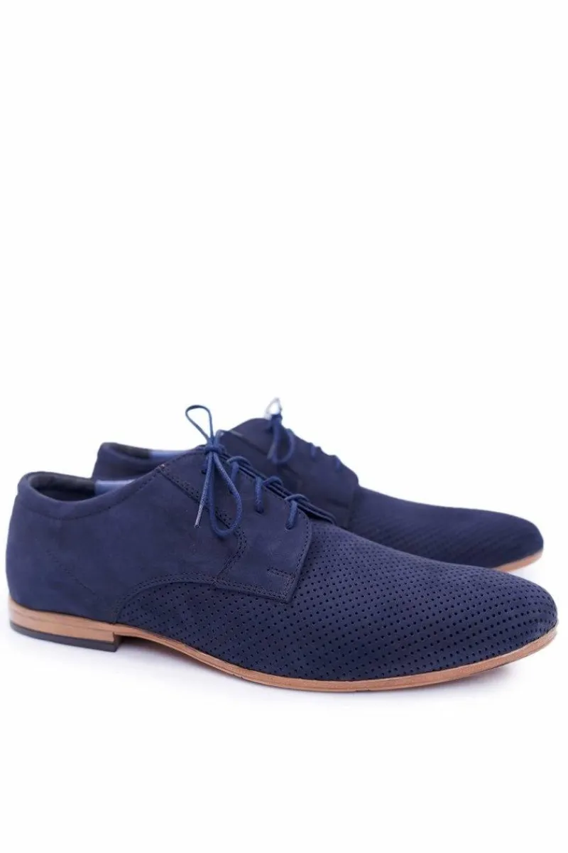 Sale Boto Męskie Półbuty Bednarek Nubukowe Ażurowe Granatowe Hermes