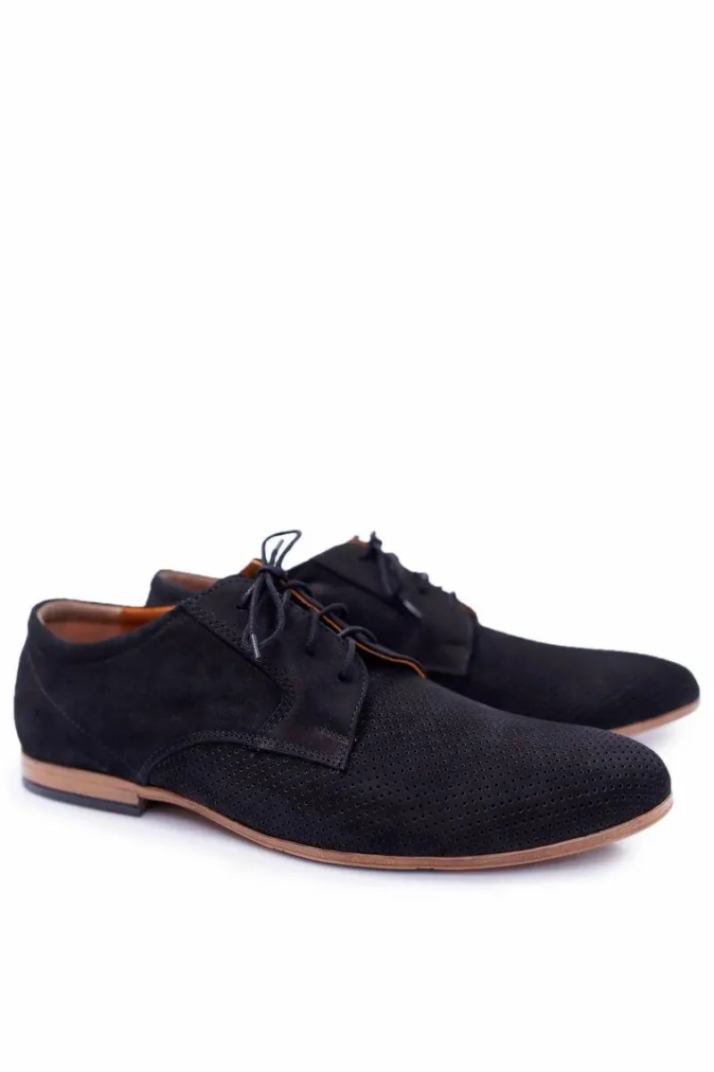 New Męskie Półbuty Bednarek Nubukowe Ażurowe Czarne Hermes Męskie Bednarek Polish Shoes|Półbuty Casual