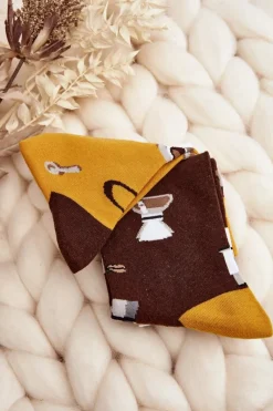 Outlet Aura.via Męskie Skarpetki Nie Do Pary Kawa Brązowo-Żółte