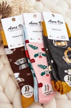 Outlet Aura.via Męskie Skarpetki Nie Do Pary Kawa Brązowo-Żółte