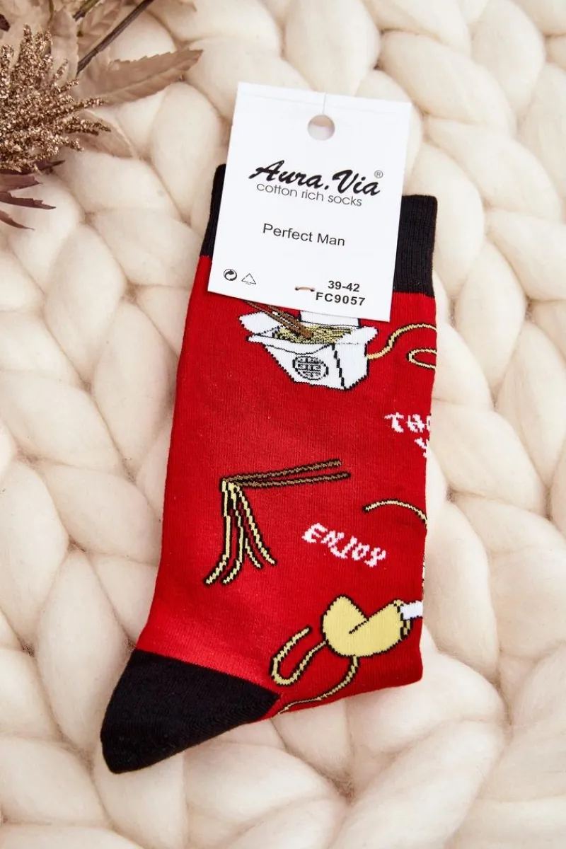 Hot Aura.via Męskie Skarpetki We Wzory Makaron Azjatycki Czerwone Czerwony