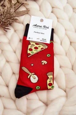 Męskie Skarpetki We Wzory Pizza Czerwone Skarpetki|Skarpetki
