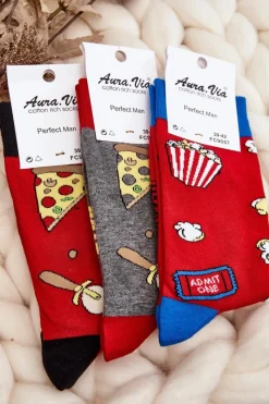 Outlet Aura.via Męskie Skarpetki We Wzory Popcorn Czerwone