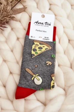 Best Męskie Skarpetki We Wzory Pizza Szare Skarpetki|Skarpetki