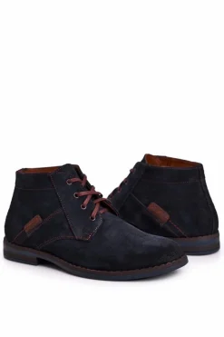 Hot Męskie Skórzane Botki Trzewiki BEDNAREK Granatowe Męskie Botki Męskie