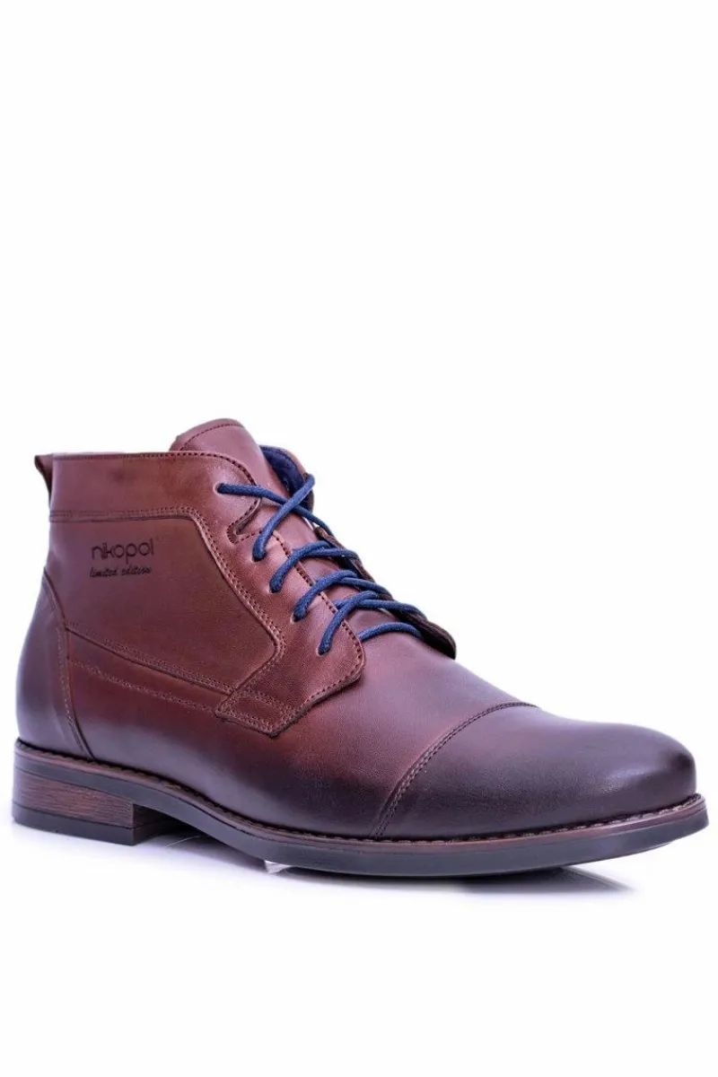 Clearance Boto Męskie Skórzane Botki Z Suwakiem Brąz Gregory