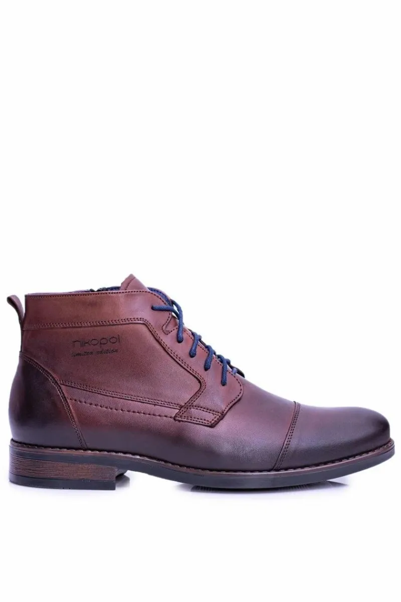 Clearance Boto Męskie Skórzane Botki Z Suwakiem Brąz Gregory