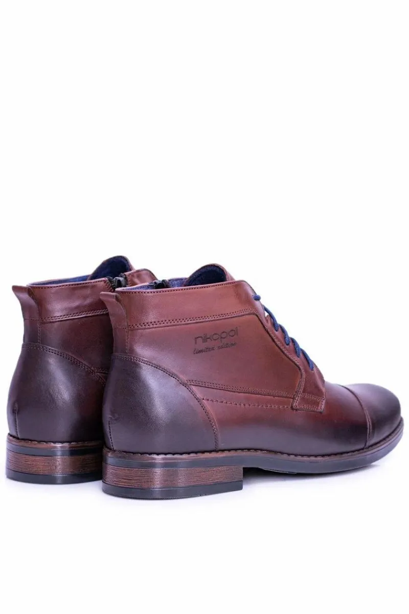 Clearance Boto Męskie Skórzane Botki Z Suwakiem Brąz Gregory