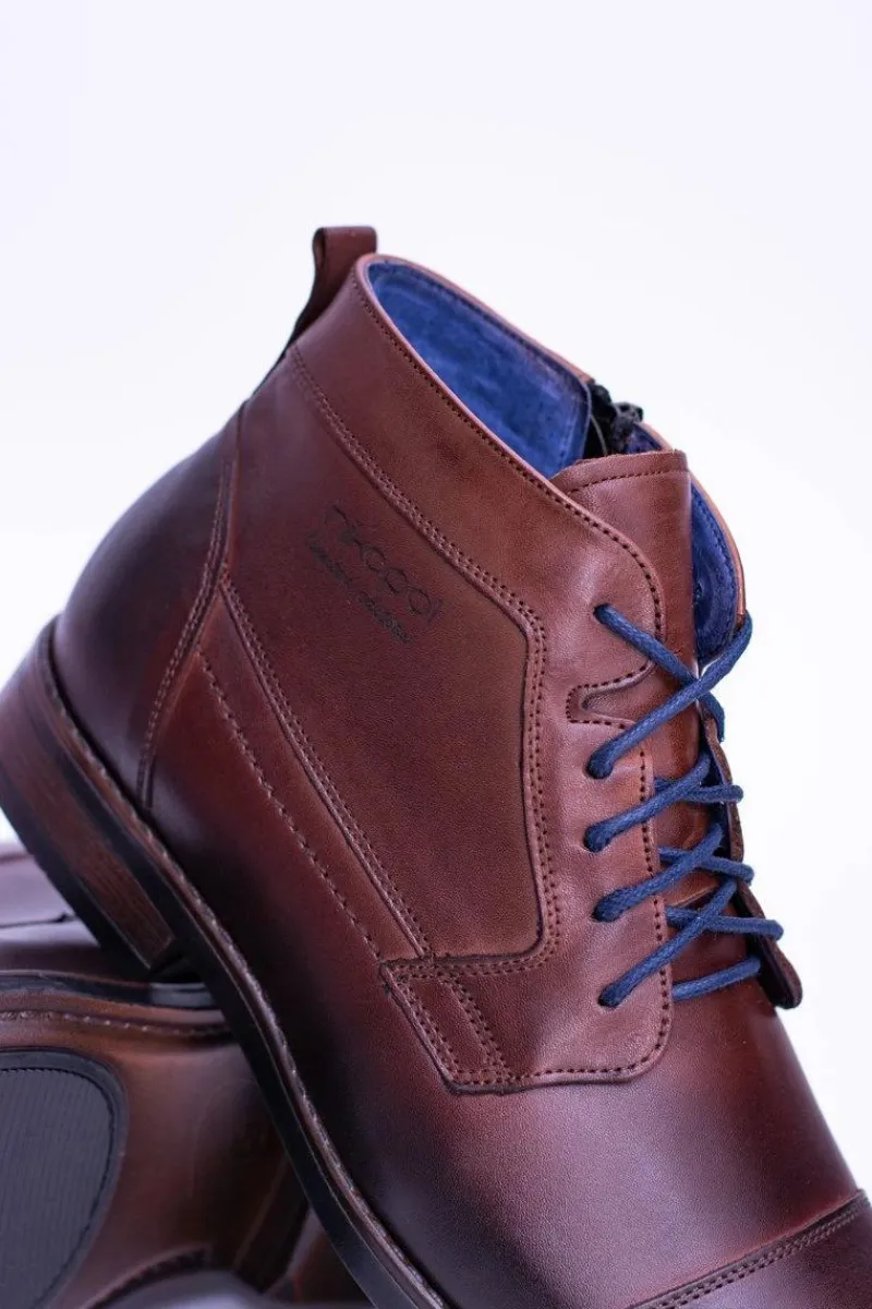 Clearance Boto Męskie Skórzane Botki Z Suwakiem Brąz Gregory