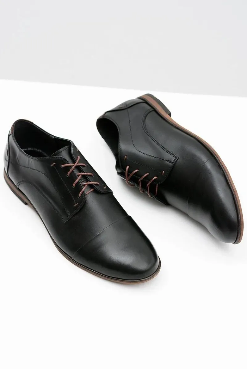 Półbuty Casual>Boto Męskie Skórzane Czarne Półbuty Livio