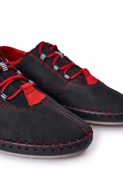 Outlet Boto Męskie Skórzane Półbuty BEDNAREK Granatowe