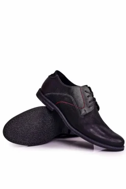 Hot Boto Męskie Skórzane Półbuty Casualowe Czarne