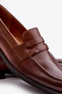 Outlet Zazoo Męskie Skórzane Półbuty Loafersy 1570/1 Brązowe Brązowy