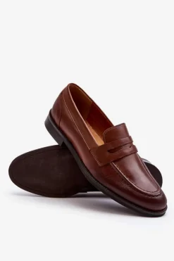 Outlet Zazoo Męskie Skórzane Półbuty Loafersy 1570/1 Brązowe Brązowy