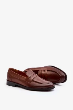 Outlet Zazoo Męskie Skórzane Półbuty Loafersy 1570/1 Brązowe Brązowy