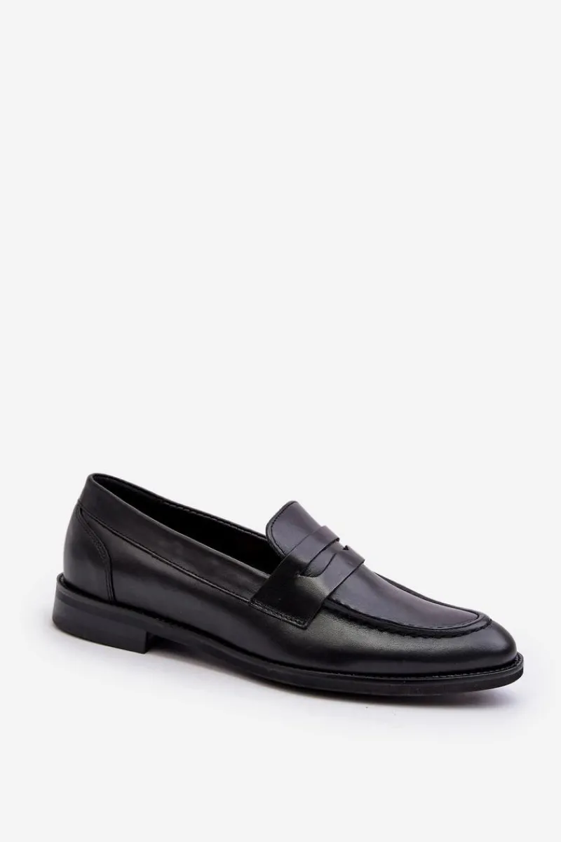 Clearance Męskie Skórzane Półbuty Loafersy 1570/1 Czarne Męskie Półbuty Eleganckie