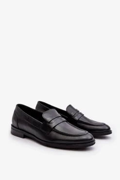 Clearance Męskie Skórzane Półbuty Loafersy 1570/1 Czarne Męskie Półbuty Eleganckie
