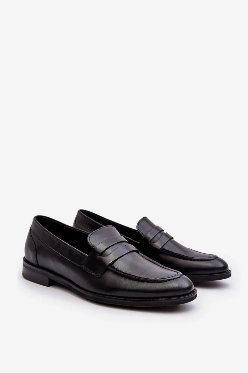 Clearance Męskie Skórzane Półbuty Loafersy 1570/1 Czarne Męskie Półbuty Eleganckie