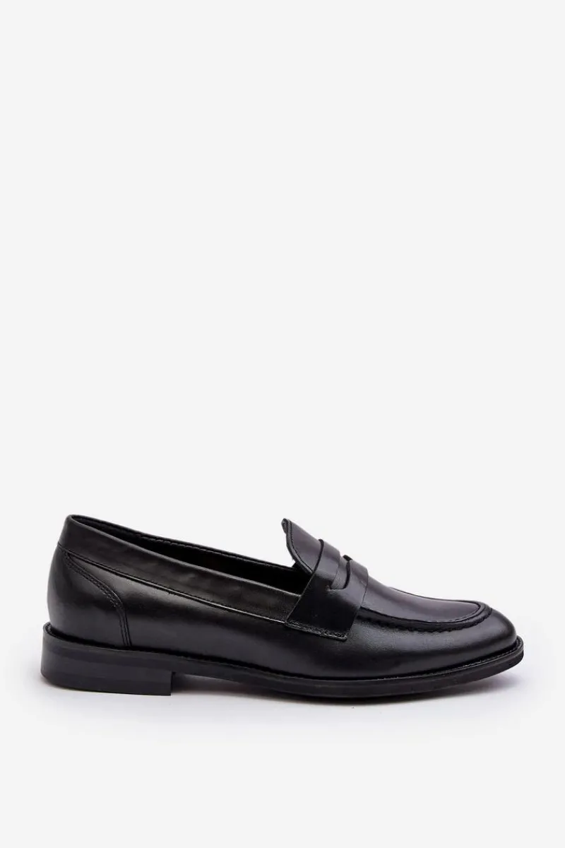 Clearance Męskie Skórzane Półbuty Loafersy 1570/1 Czarne Męskie Półbuty Eleganckie