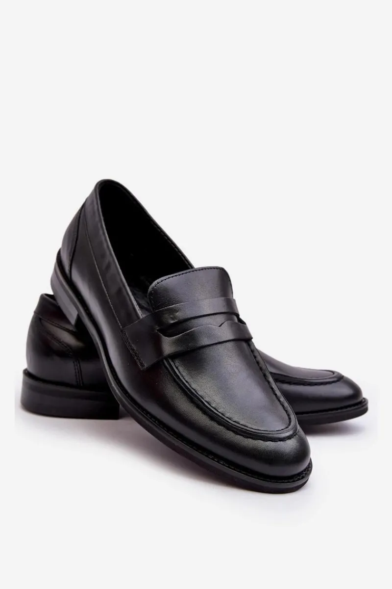 Clearance Męskie Skórzane Półbuty Loafersy 1570/1 Czarne Męskie Półbuty Eleganckie